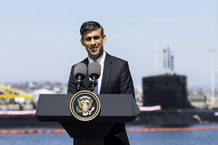 A nuclear submarine pact between the US, UK, and Australia is announced by UK Prime Minister Rishi Sunak.